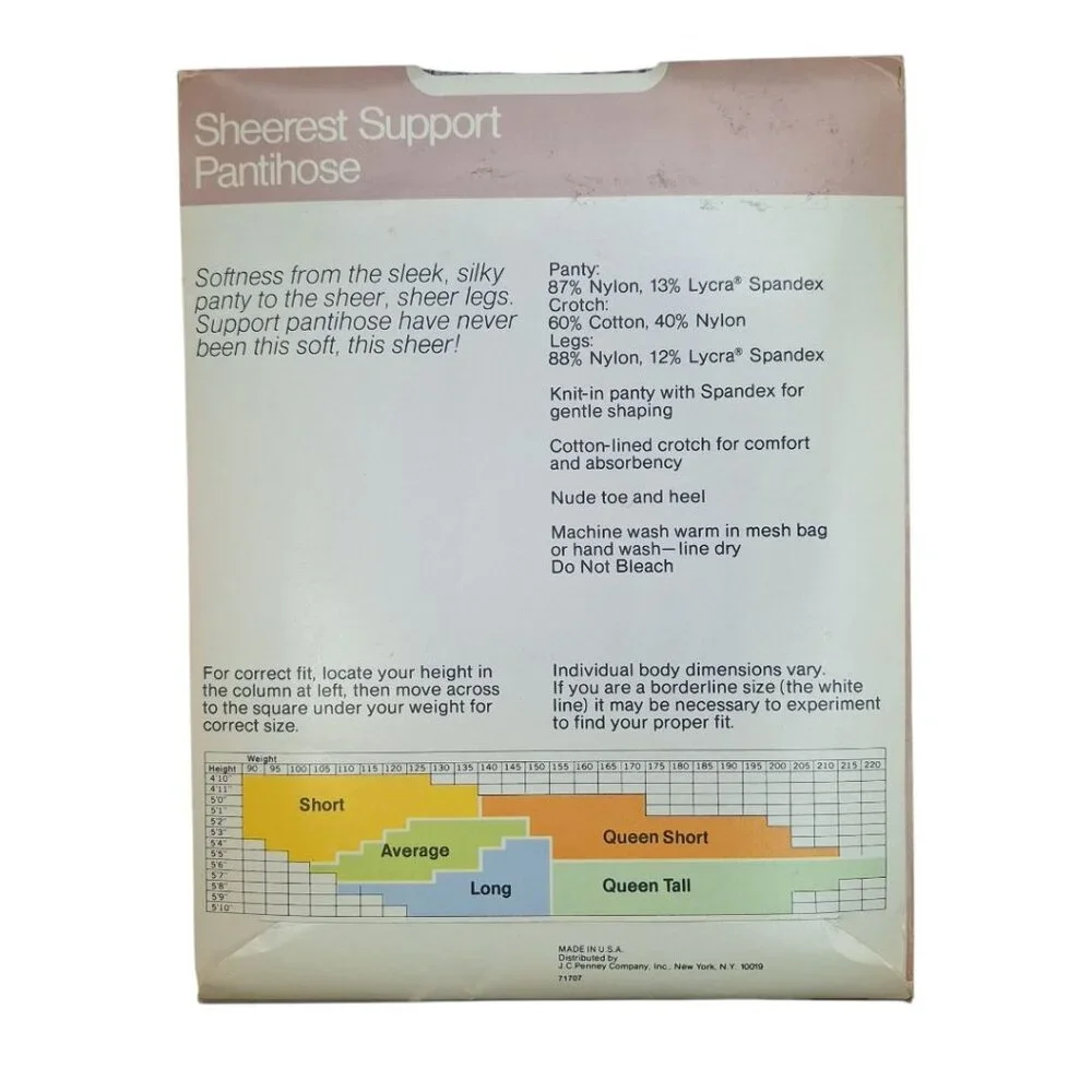 JCPenney Sheerest Support Pantihose Taupe‎ 41 Sandalfoot Average Nylon Spandex
